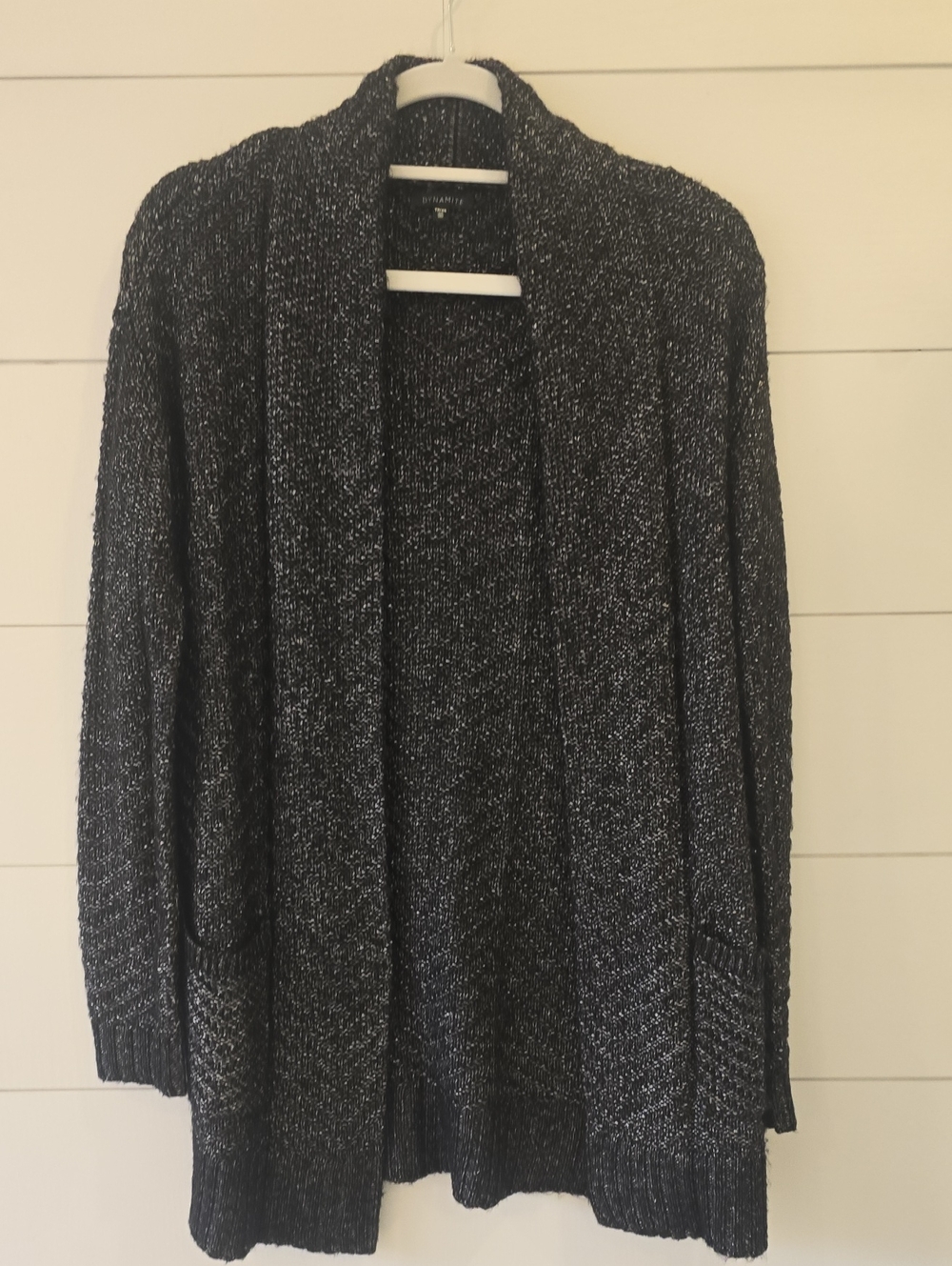 Black Dynamite Open-Front Cardigan Sweater with Silver Stitching